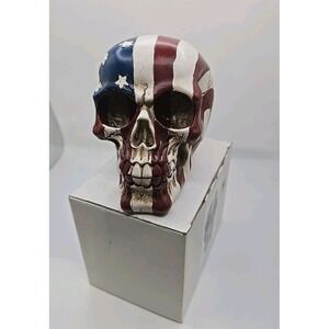 Patriotic US American Flag Star Spangled Banner Skull Figurine New In Box